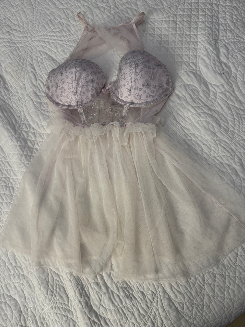 Victoria's Secret Lavender and Cream Lace Babydoll Chemise